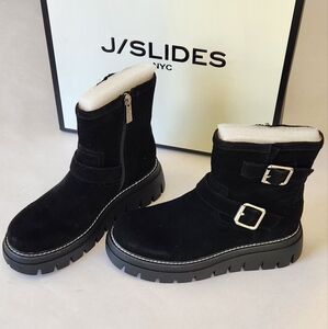 NWT || J/SLIDES || Texas black suede boots, booties, platform, leather, size 6.5